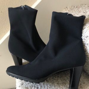 Paul Green Black mud calf stretch cloth boots. Size 7 1/2. Rubber sole.